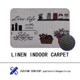 Paillasson en lin, tapis à dos en caoutchouc, tapis d'intérieur, paillasson gris, tapis de cuisine, motif personnalisable